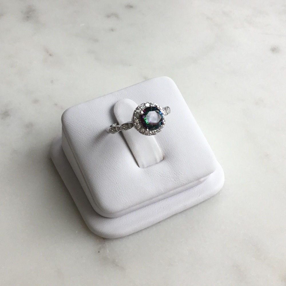 Sterling Silver Rainbow Topaz Cz & Clear Cz Ring - Picture 12 of 15